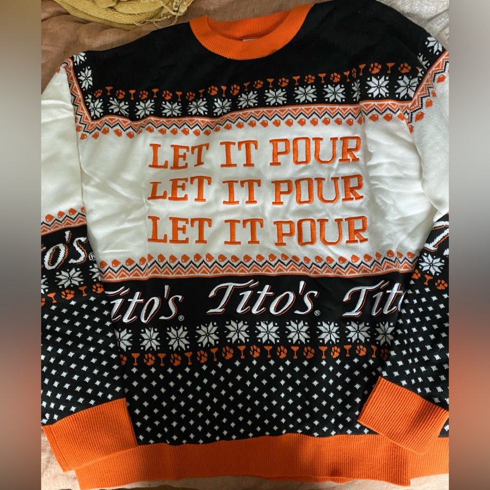 Tito’s men’s XL Black and Orange ugly Christmas Sweater